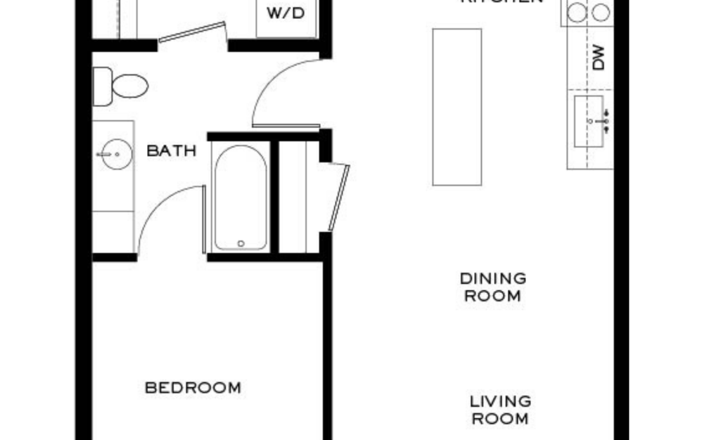 A5 - 1 bedroom floorplan layout with 1 bathroom and 726 square feet