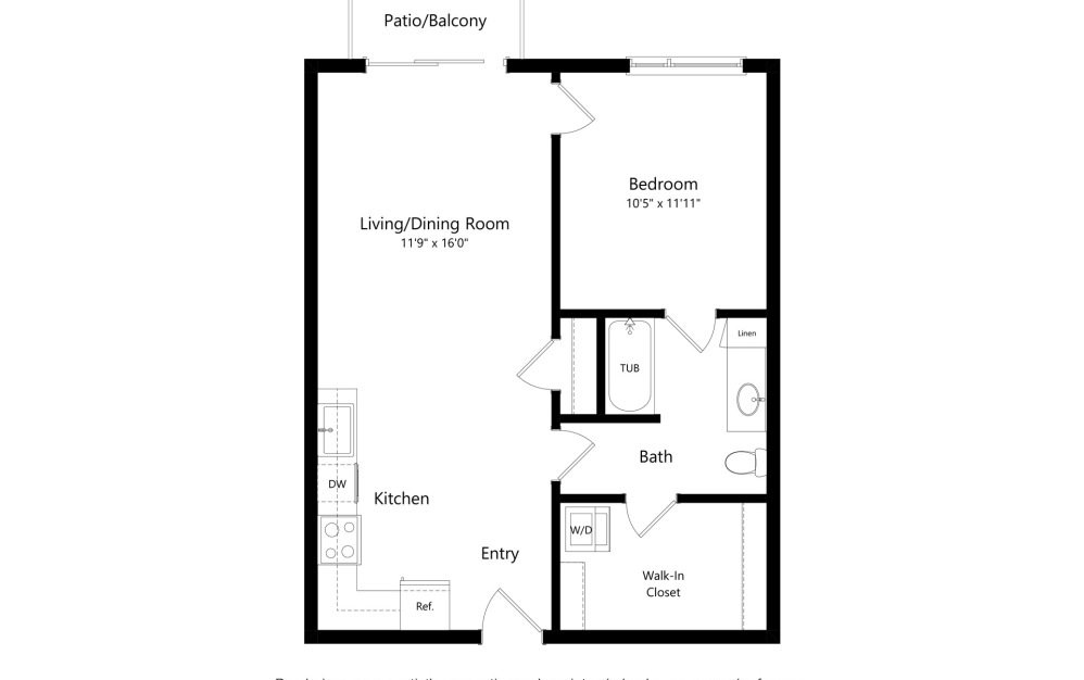 A6 - 1 bedroom floorplan layout with 1 bathroom and 761 square feet